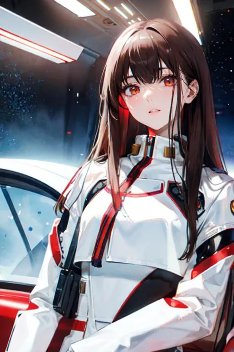 highly insanely detailed, masterpiece, top quality, best quality, highres, 4k, 8k, RAW photo, (very aesthetic, beautiful and aesthetic), 1girl, brown eyes, looking at viewer, parted lips, 
upper body, 
expressionless, 
long_hair, starry_sky, bodysuit, ayanami_rei, solo, night_sky, red_eyes, breasts, white_bodysuit, pilot_suit, bangs, light_particles, interface_headset, 
<lora:Hamabe Minami_v10:1>