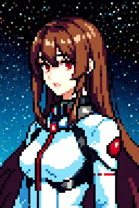 a close up of a pixel art of a woman in a space suit