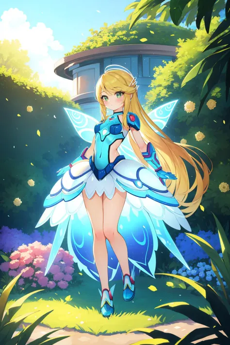 a cartoon image of a woman in a blue dress and wings