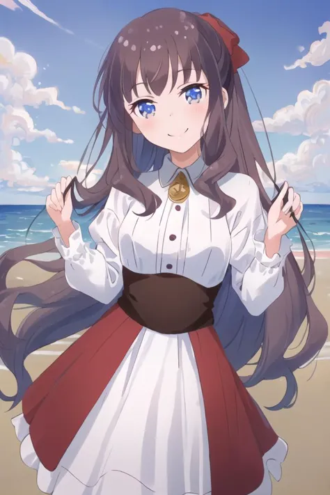 <lora:hifumi-000002:1>,((masterpiece,best quality, detailed)), ultra-detailed, detailed hair,cowboy shot, (1girl:1.2), solo,( long hair:1.3), (floating hair:1.2), (smile:1.1),medium breasts, standing,<lora:pastelMixStylizedAnime_pastelMixLoraVersion:0.8>