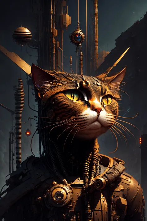 cat, cyberpunk, highly detailed, cybernetically enhanced, artstation