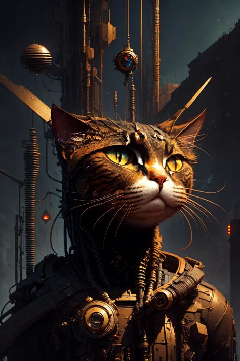 Katze, cyberpunk, sehr detailliert, kybernetisch verbessert, artstation