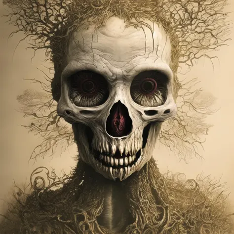 Mycelium zombie in dark fantasy style, detailed image, attacks from the dark, covered in mycelium, sprouting mycelium, high deta...