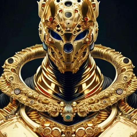 portrait of alien creature that looks like (octopus:human:0.5), cosmonaut helmet, cybernetic helmet, (golden details:1.7), pierc...