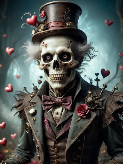 mad-love, award winning photograph of a ghoul with ragged breath in wonderland, magical, whimsical, fantasy art concept, steampunk, intricate details, best quality, masterpiece, ultra shartp, hyper realistic, realism <lora:Love_is_in_the_air_SDXL:0.8>