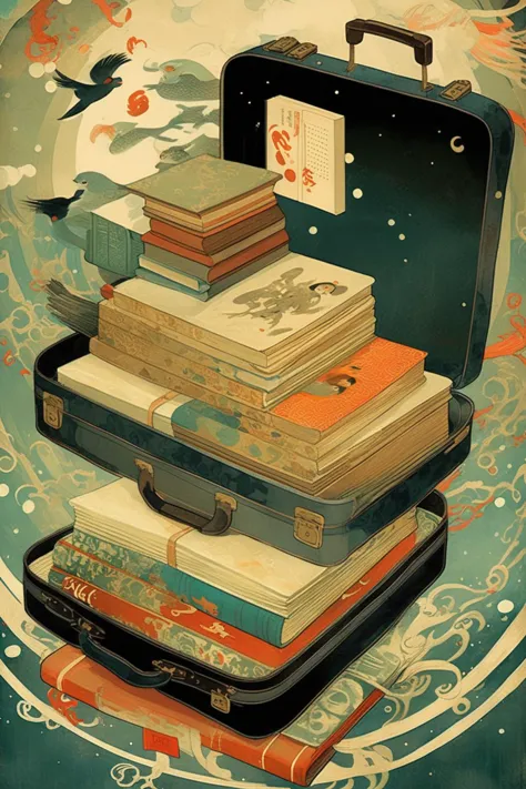 Victo Ngai Style - by Victto Ngai, an old suitcase and old books