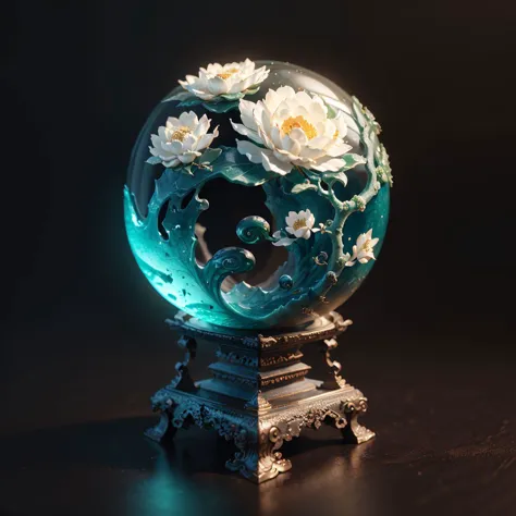 there is a glass ball with flowers inside of it on a table