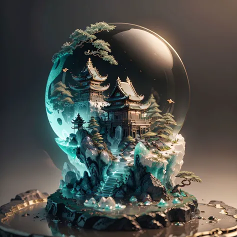 a close up of a snow globe with a building inside of it