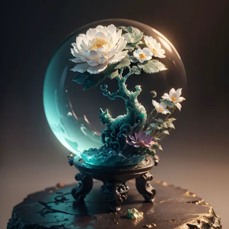 (no humans:1.5),(jade carving flower),High Detail,Sharp focus,full body,(closeup),realistic details,miniature sculpture,(jade:1.3),three-dimensional,3D,blender,C4D,<lora:jade:0.6>,<lora:PlanetDesignerV1:0.6>,jade celestial globe,black background,simple background,floating,, (masterpiece, best quality, high quality, highres, ultra-detailed),