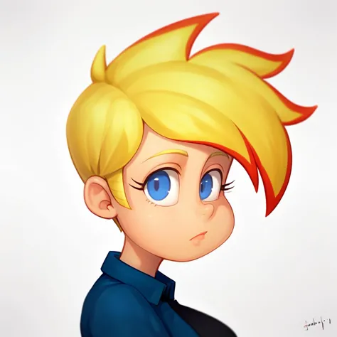 a close up of a cartoon boy with blonde hair and blue eyes