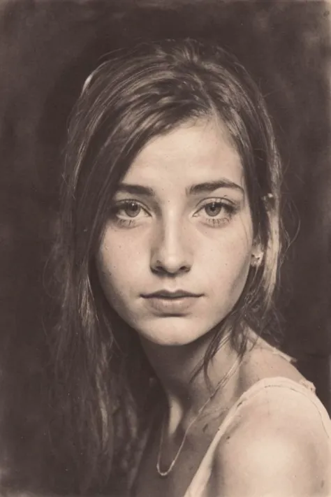 a black and white photo of a young girl with long hair