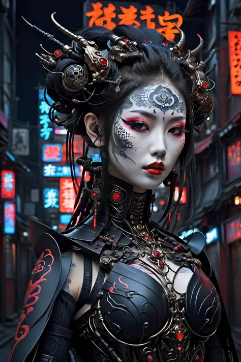 a close up of a woman with a very elaborate headpiece and makeup