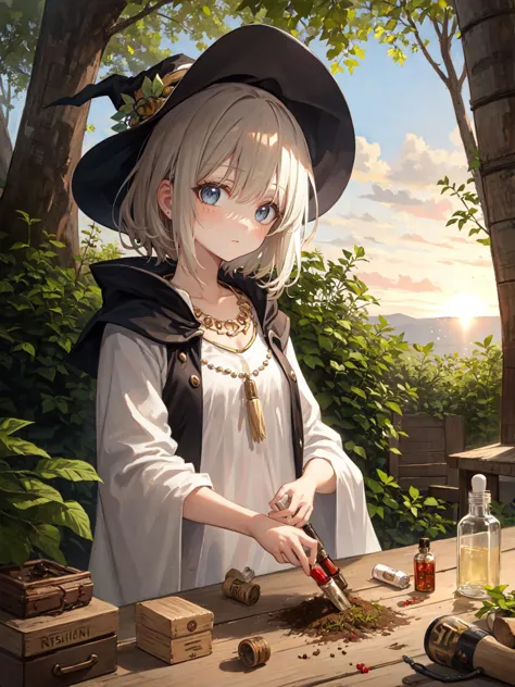 anime girl in a witch hat cutting up a piece of food