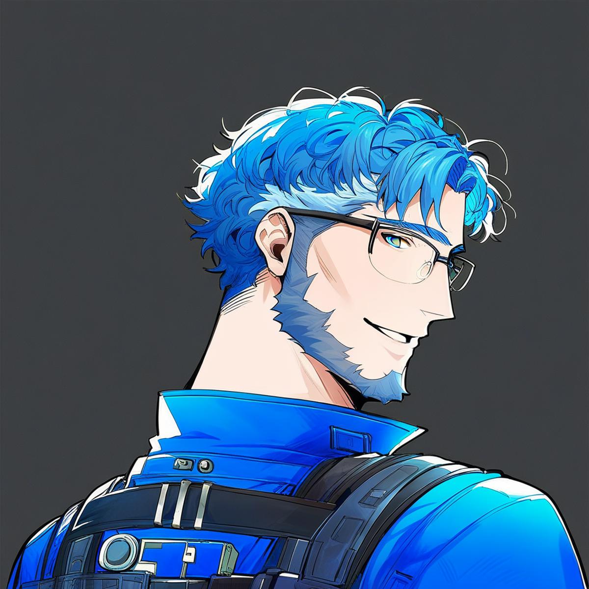 Anime guy with blue hair and glasses wearing a backpack - SeaArt AI