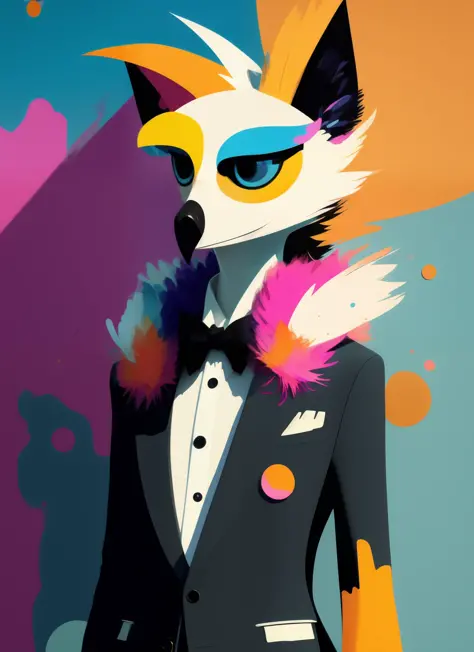 anthro furry humanoid flamingo, three piece suit, checking watch,character concept design, painting, detailed, vivid, trending o...