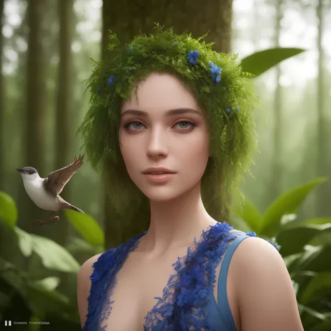 fashion photography portrait of blue human avatar, in blue lush jungle with flowers and birds, 3d render, cgi, symetrical, octane render, 35mm, bokeh, 9:16, (intricate details:1.12), hdr, (intricate details, hyperdetailed:1.15), (natural skin texture, hyperrealism, soft light, sharp:1.2)