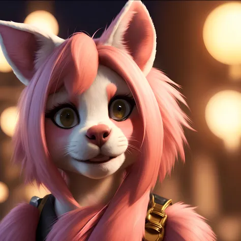 furry version of Amy Rose and hair portrait In a japan night ,hi detail, 8k, hdr