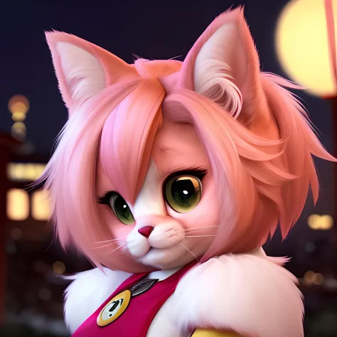 extreamely cute furry version of Amy Rose and hair portrait In a japan night ,hi detail, 8k, hdr