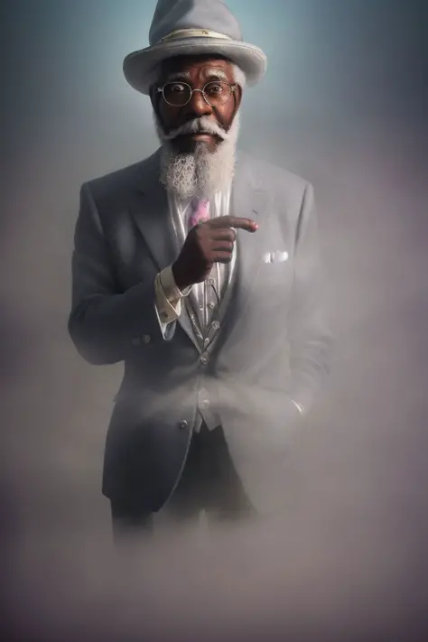 portrait of elderly black man in suit with trimmed white beard, smirking at camera, briefcase in hand
(fantasy whimsical:1.4)
(photo photogenic photorealistic
misty foggy
dusk
reflections bloom glow hdr intricate detail 8k composition dof rule of thirds aesthetic sharp focus dof
:1.2)