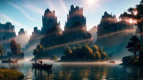 fantasy setting, romantic lighting, foggy, misty, sunbeam, godrays, volumetric lighting, raytracing, particles
horizon zero dawn god of war ghibli anime dark fantasy apocalypse pixar dreamworks witcher
lotr
huge boat floating down river