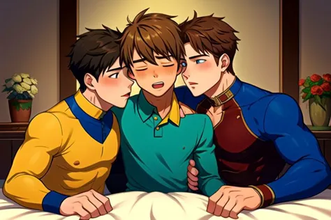 1boy, multiple boys, sandwiched, masterpiece, best quality, highly detailed