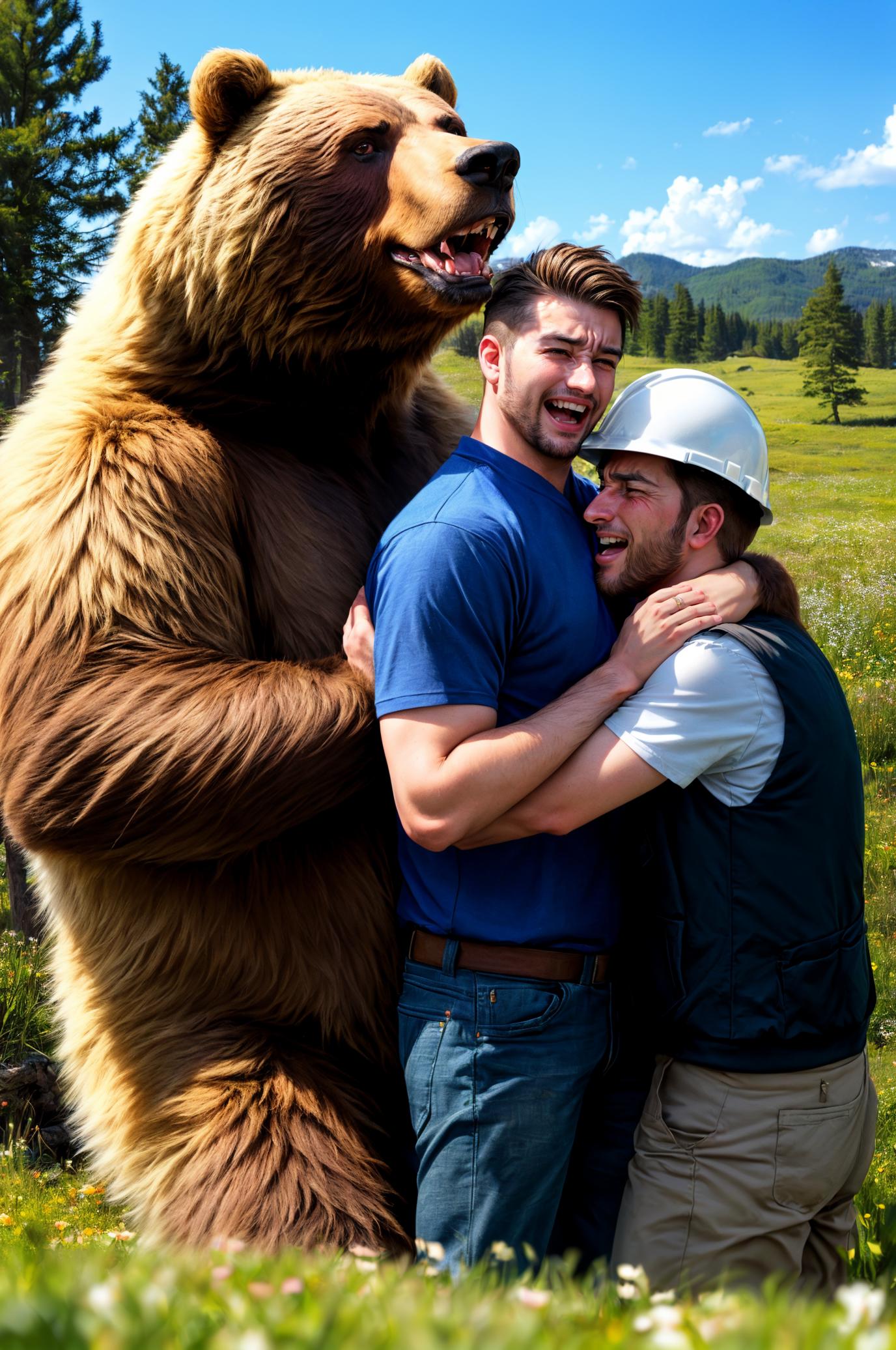 Sandwiched, , 1boys, a bear, a grizzly bear, hetero, twosome - SeaArt AI