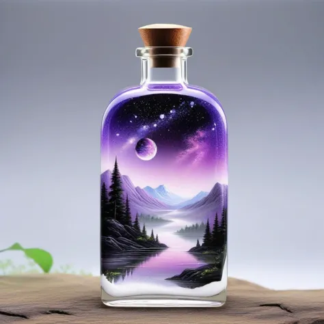 beautiful scenery nature glass bottle landscape, , purple galaxy bottle,