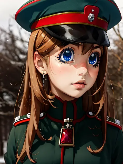 anime girl in uniform with blue eyes and a red tie