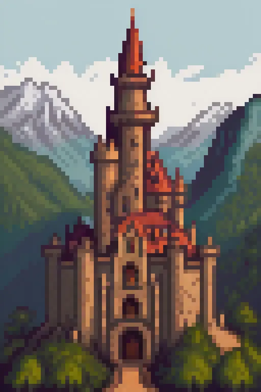 A forbidden castle high up in the mountains, pixel art, (intricate details:1.12), hdr, (intricate details, hyperdetailed:1.15), (natural skin texture, hyperrealism, soft light, sharp:1.2), game art, key visual, surreal <lora:svportrait64-v1:0.9>