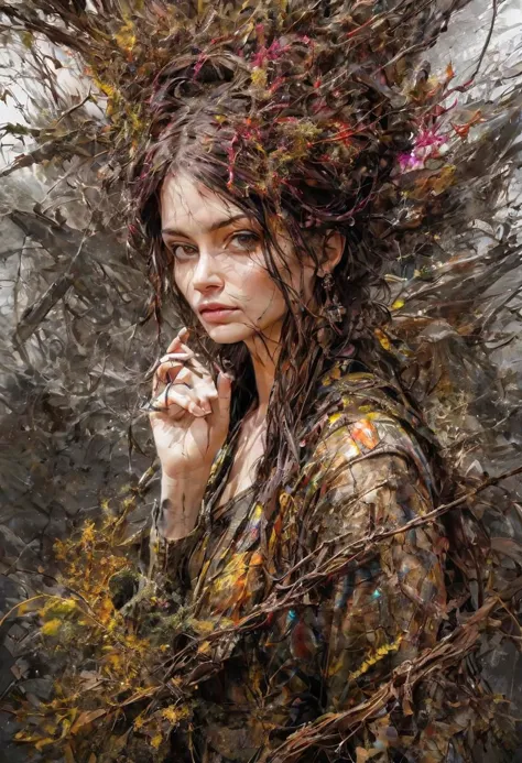 stunningly beautiful female apocalypontoic survivor, por Carne Griffiths, pele brilhante, pele brilhante, apocalypontoic landscape, 
detalhes intrincados, (ultra-realistic:1.05), (alta saturação:1.05), (Alto contraste:1.05), Foto bruta de 35 mm, 
incorporação:Estilo-EMCG.ponto, NSFW, tiro de corpo inteiro