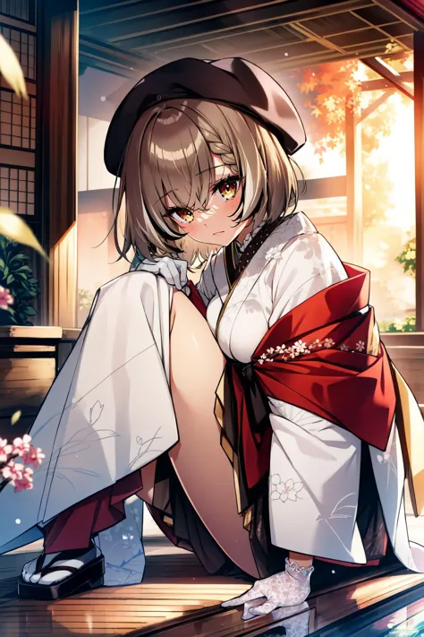 anime girl in kimono outfit sitting on the ground with her legs crossed