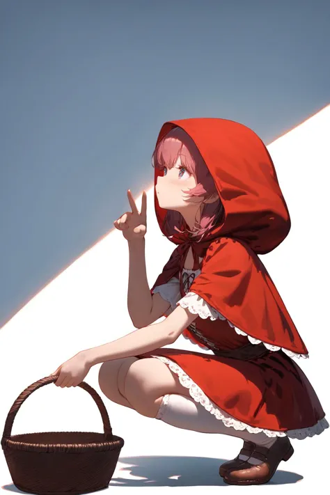 arafed image of a woman dressed in a red riding hood and a red riding hood