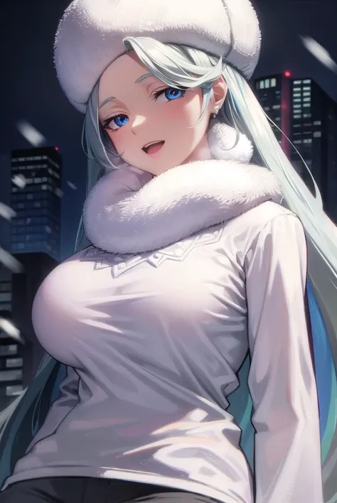 anime girl with white hair and blue eyes in a white top