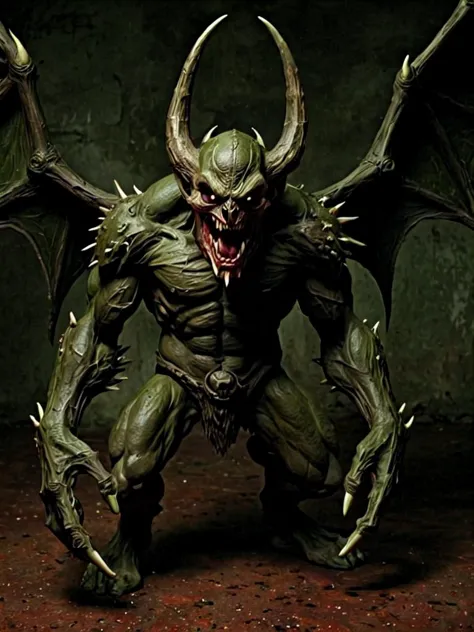 a close up of a demon with horns and fangs on his face