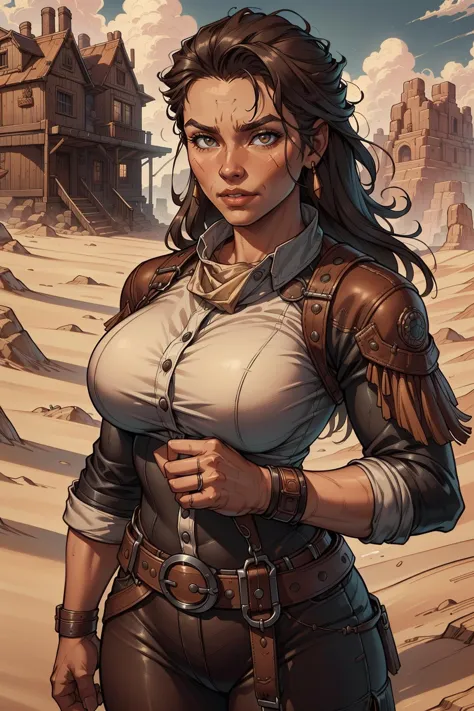 <lora:WildWestWorld:1> wildwestworld, photo of  Fist of the north star as a fantasy D&D character, portrait art by Donato Gianco...