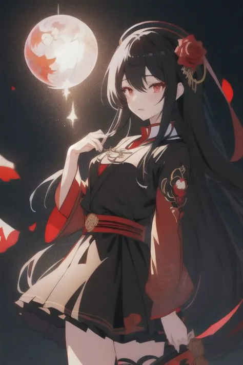 animemanga girlLong black hairwhiteskirtred rose, Tattooed with, Delicate and beautiful eyes, guweiz, guweiz on pixiv artstation, detailed digital anime art, Beautiful anime girls, guweiz on artstation pixiv, Anime style 4k, Guys, a beautiful anime portrait, detailed portrait of an anime girl, detailed anime art, beautiful anime woman