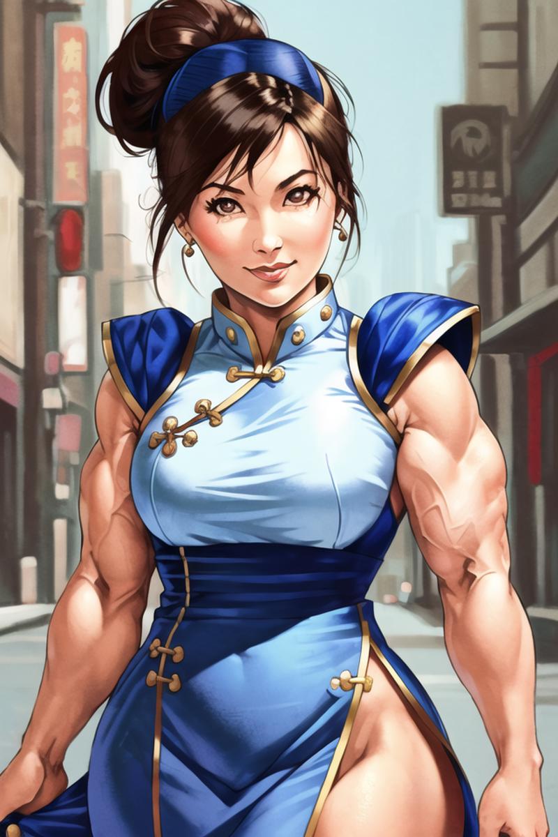 The image depicts Chun-Li, the iconic Street Fighter character - SeaArt AI