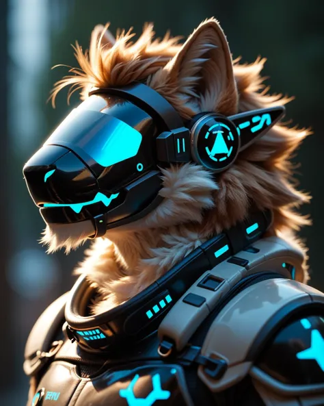 there is a dog wearing a futuristic helmet and goggles