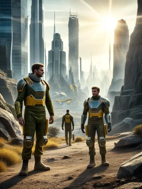 Realistic, epic composition, magical combat, futuristic mage uniform, 2boys, magical hand to hand combat, action, non-system disk or disk error,dystopian, city light, hyper detailed masterpiece, dynamic realistic digital art, awesome quality,cadmium yellow terrace,scenic beauty dryness,schismatic crat god rays,planetary terraforming, old-fashioned,