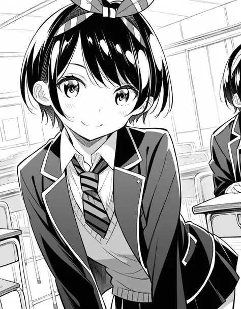 anime image of a girl in a school uniform sitting at a desk