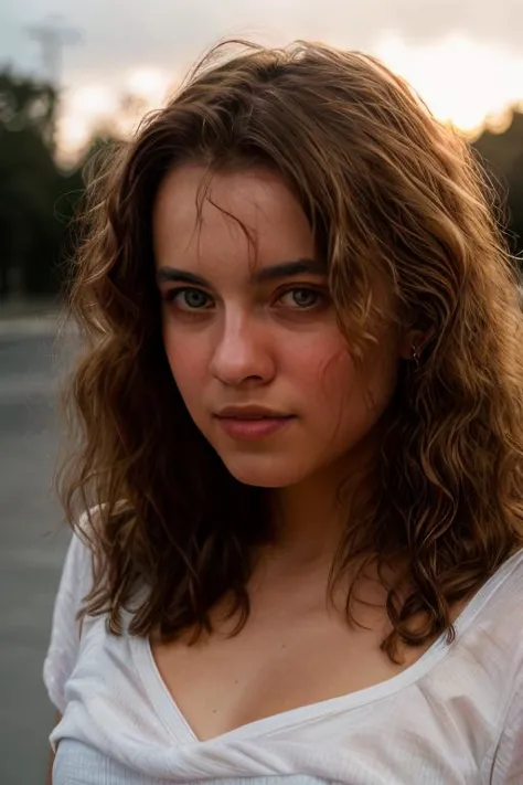 arafed woman with long hair and a white shirt posing for a picture