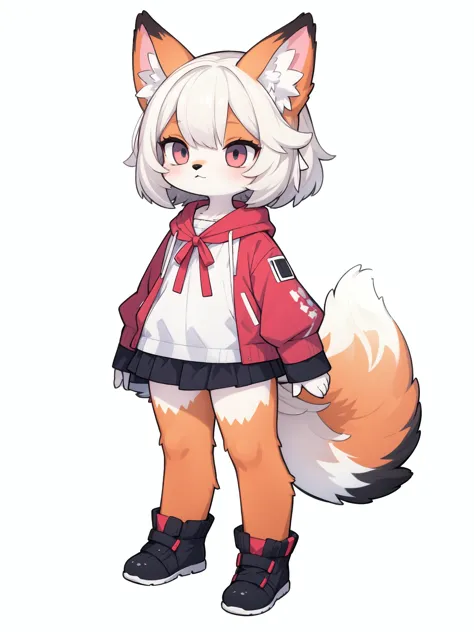 furry fox girl,simple background,full body,