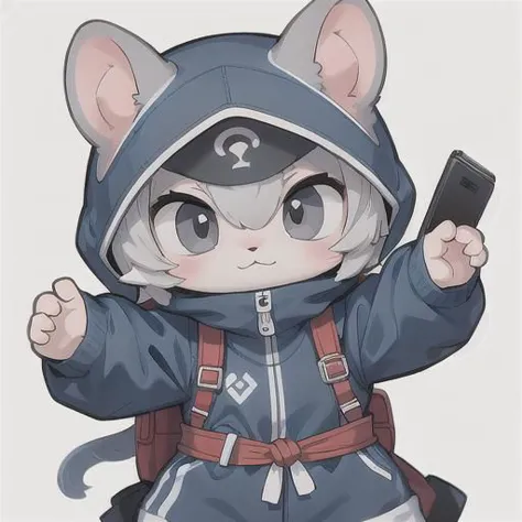 grey hamster in Ninja outfit, solo
