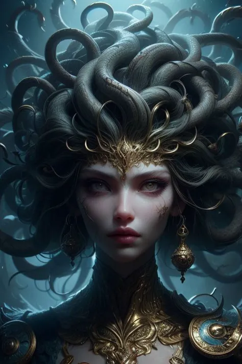 a woman with a large head of snakes in her hair