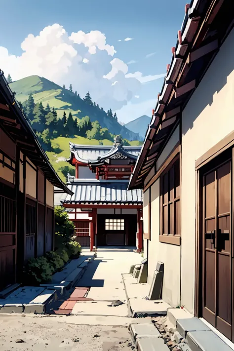 there is a picture of a painting of a japanese village