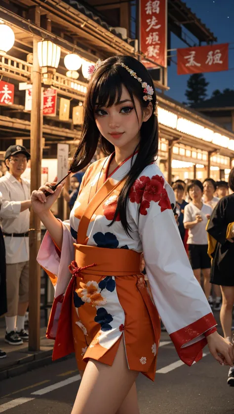 masterpiece, best quality, 1girl, koi dance, japanese clothes, obon, festival, night, contact lens,  <lora:epiCRealismHelper:1>,...