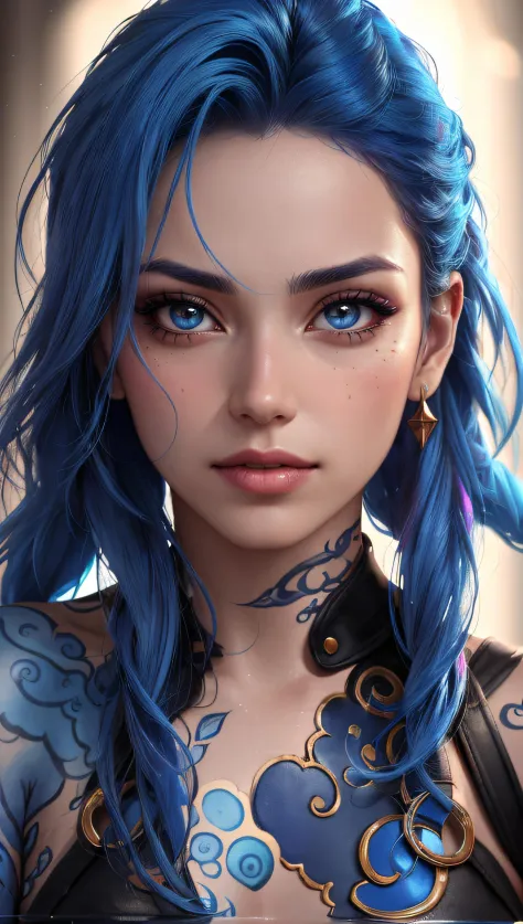 (best quality, masterpiece, colorful, dynamic angle, highest detailed)(Jinx, Legue of Legends, Arcane) upper body professional p...