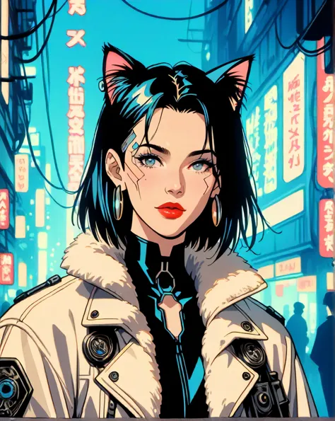 score_9, score_8_up, score_7_up, score_6_up, , source_anime, rating_questionable, 1girl BREAK <lora:C7b3rp0nkStylePony:1> C7b3rp0nkStyle, a cat girl in a luxurious fur coat, cyberpunk, neon lights, glow, <lora:OldAnimeStyle_XL_v3:0.6> Vintage, 1990s \(style\) zPDXLxxx barnum-melancholy