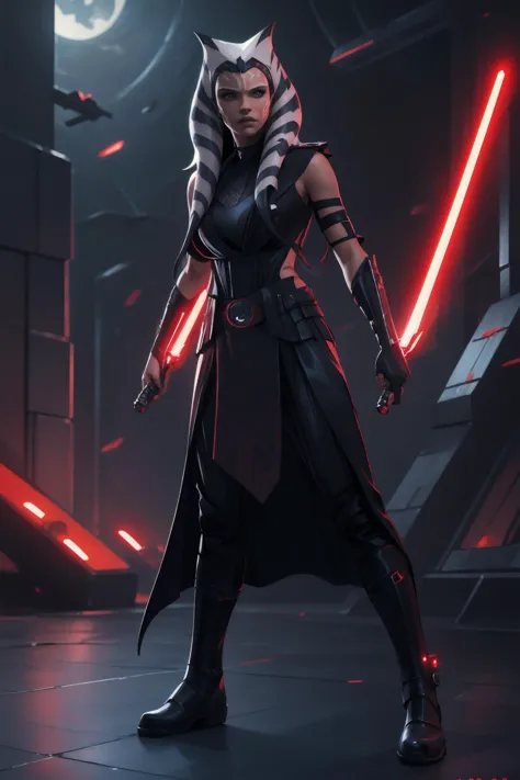 a woman in a star wars outfit holding a lightsabed sword