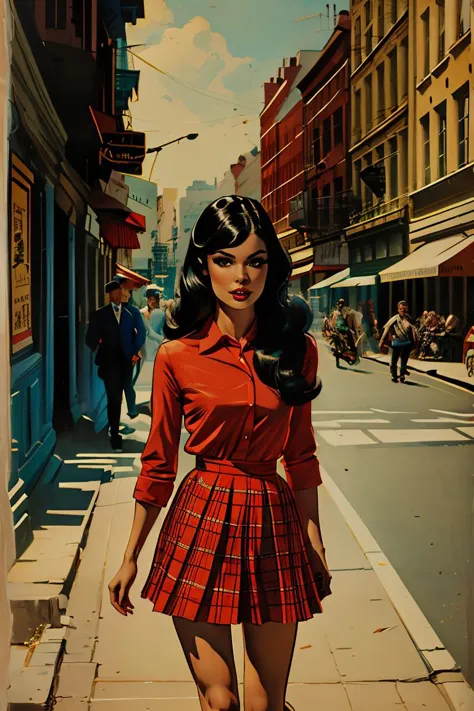 masterpiece, high quality, a beautiful girl, long black hair, shirt and skirt, in the street, J_comic_book, <lora:J_comic_book:1...
